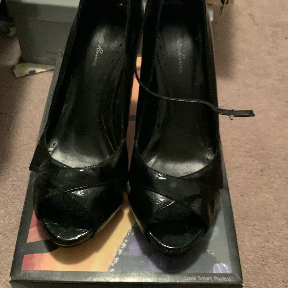 Open toed patent leather heels